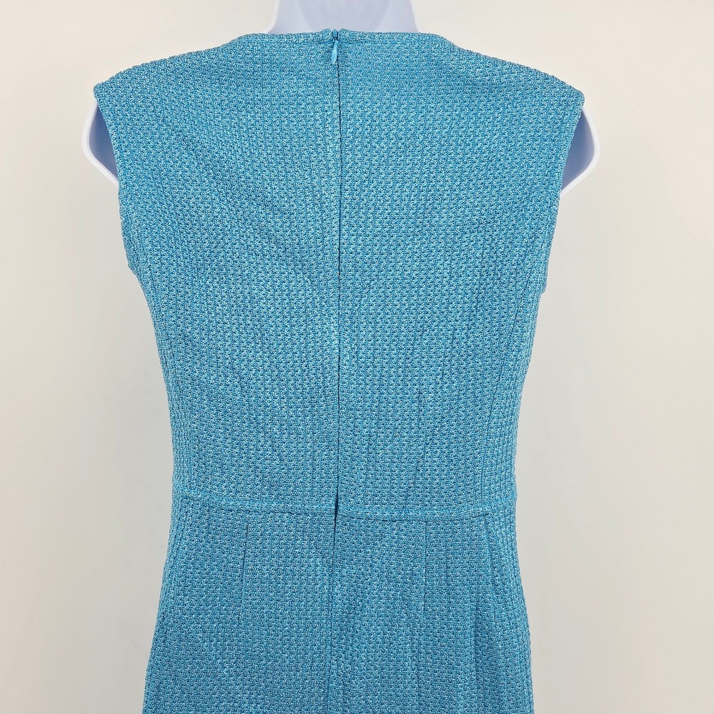 St. John Turquoise Blue Santana Knit Metalic Glimmer Sleeveless Sheath Dress 10 - Picture 9 of 14